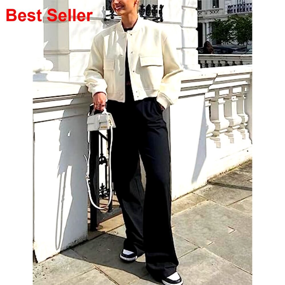 Lightweight Cropped Bomber Jacket Button Down Sha… - image 6